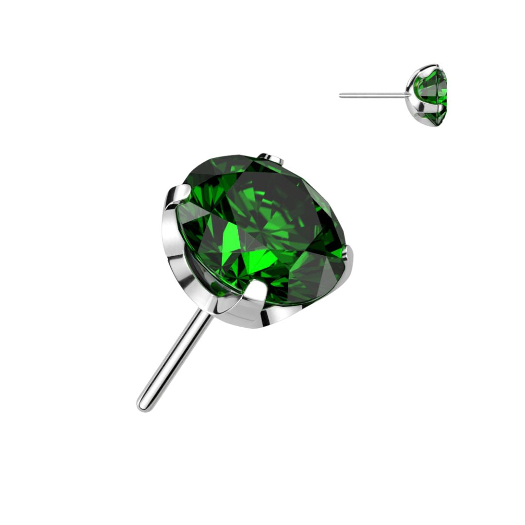 Titanium Threadless Green CZ Prong Flat Back Earring