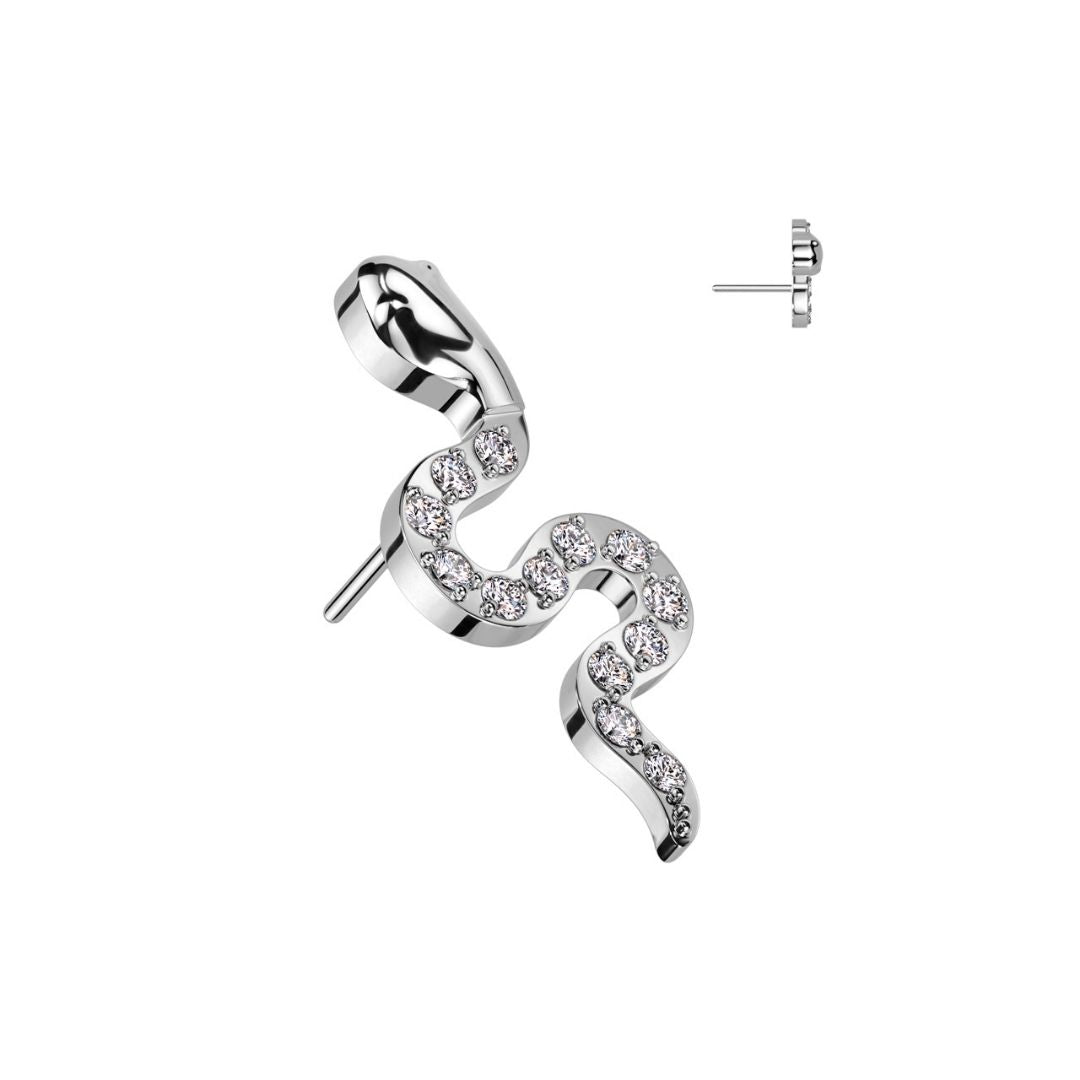 Titanium Threadless Marquise CZ Pave Snake Earring Top with Titanium Flat Backing