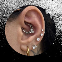 Titanium Front Facing Tri Bead Bead and CZ Bezel Cluster Hinge Ring