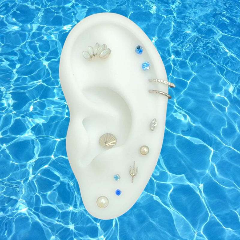 Titanium Threadless Aqua CZ Prong Flat Back Earring