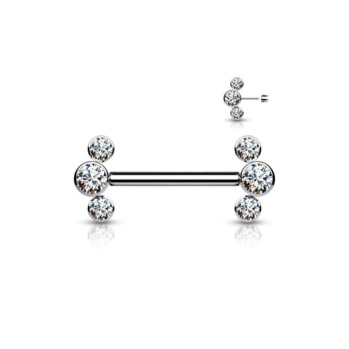 Titanium Threadless Push In 3 Bezel CZ End Nipple Barbell