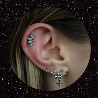 Titanium Threadless Push In CZ Marquis with Bezels Fan Flat Back Earring