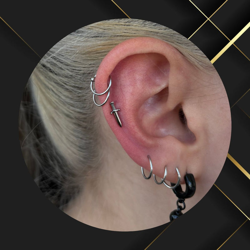 Titanium Threadless Push In Dagger Flat Back Earring
