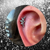 Titanium Threadless Push In CZ Marquis with Bezels Fan Earring Top with Titanium Flat Backing