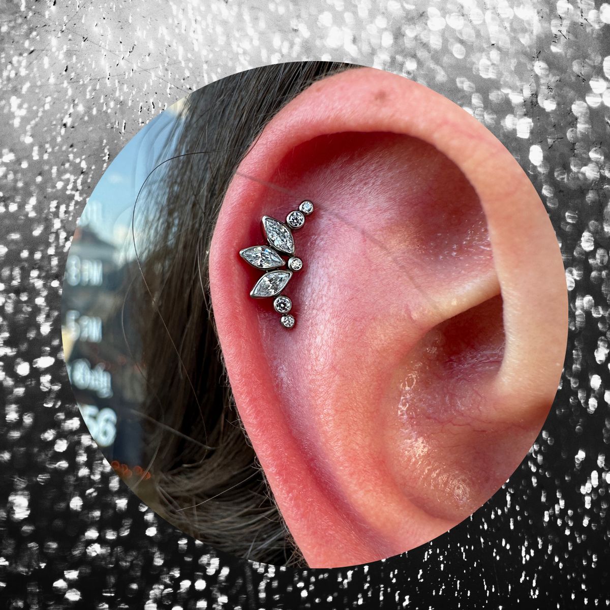 Titanium Threadless Push In CZ Marquis with Bezels Fan Flat Back Earring