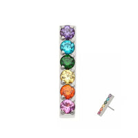 Titanium Threadless Push In Flat Back Rainbow CZ Bar Earring