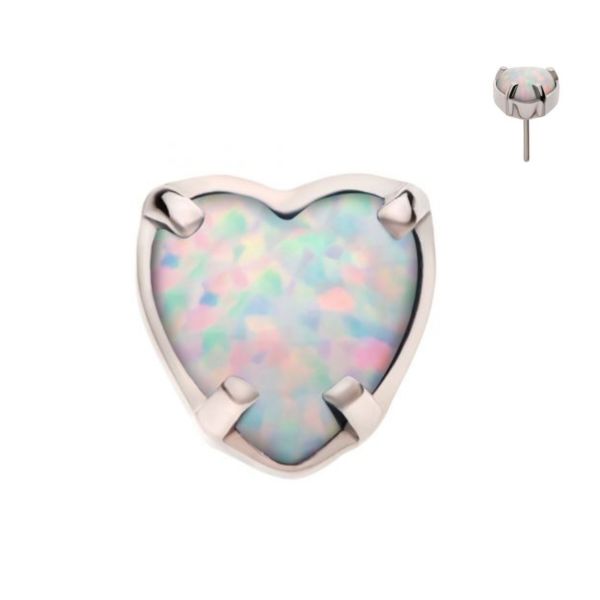 Titanium Threadless Opal Heart Earring Top with Titanium Flat Backing
