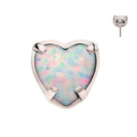 Titanium Threadless Opal Heart Earring Top with Titanium Flat Backing