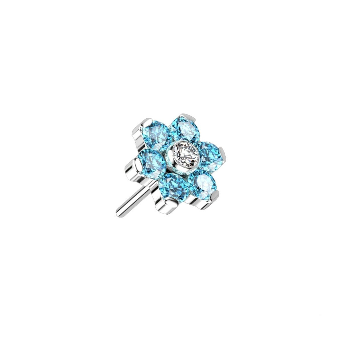 Titanium Threadless Push in Flat Back CZ Flower Earring