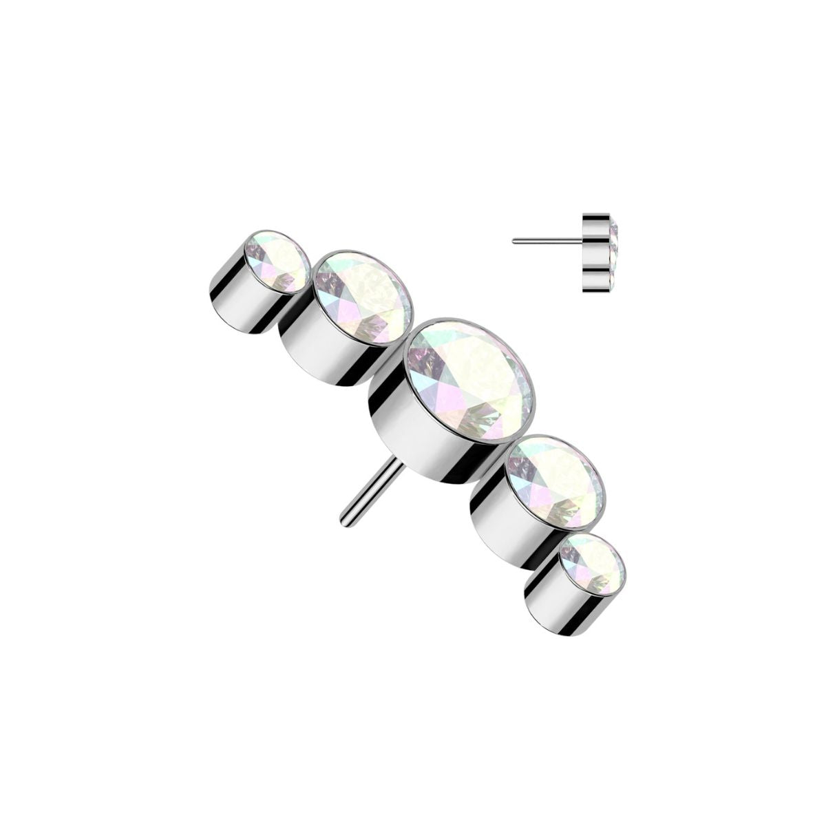 Titanium Threadless Flat Back CZ Bezel Curved Bar Earring