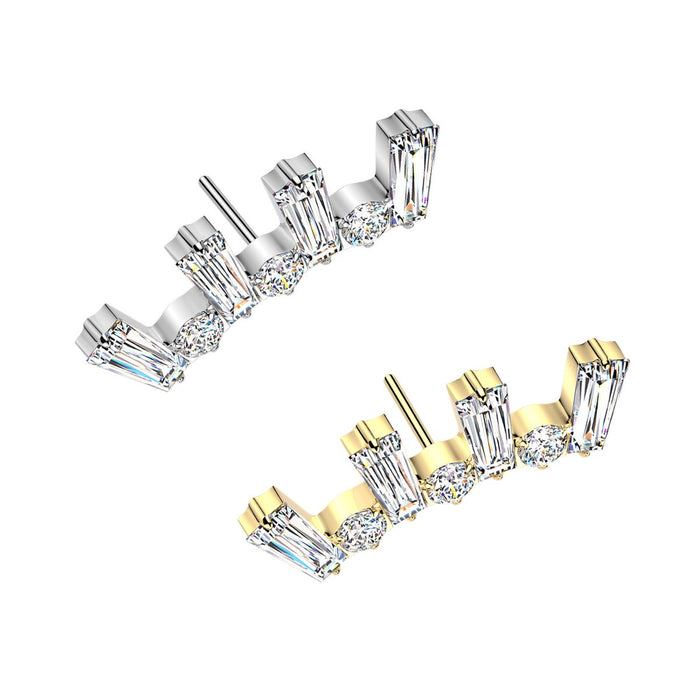 Titanium Threadless Push In Baguette and Prong CZ Fan Earring