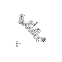 Titanium Threadless Push In Baguette and Prong CZ Fan Earring