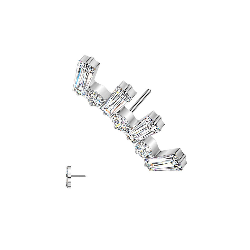 Titanium Threadless Push In Baguette and Prong CZ Fan Earring