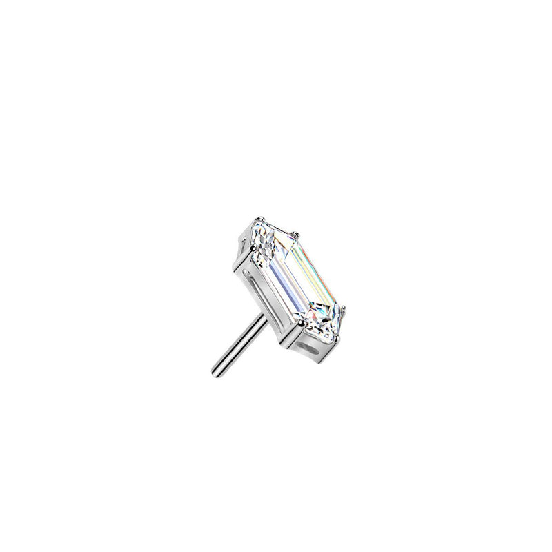 Titanium Threadless Push In Emerald Cut CZ Earring