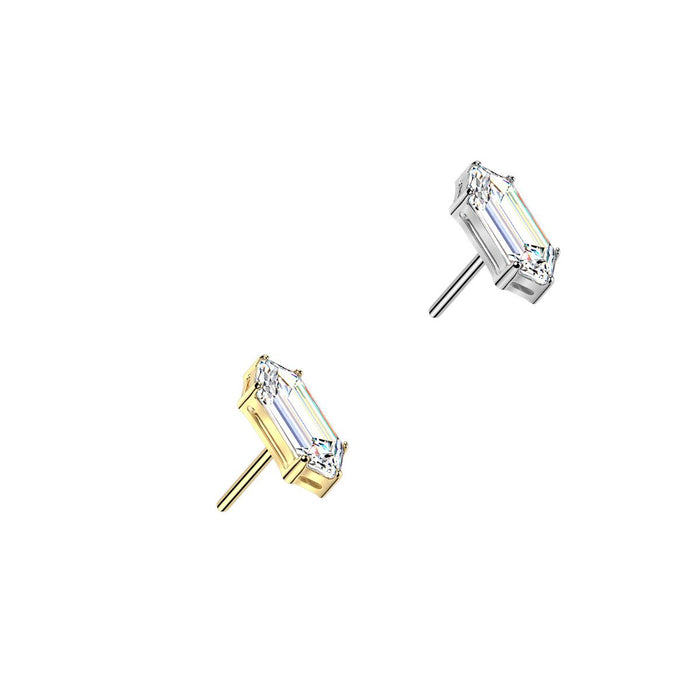 Titanium Threadless Push In Emerald Cut CZ Earring