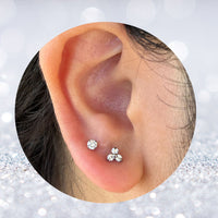 Titanium Threadless Push In Flat Back CZ Trinity Earring