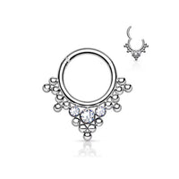 Titanium Front Facing Tri Bead Bead and CZ Bezel Cluster Hinge Ring