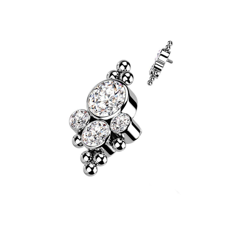 Titanium Internally Threaded Flat Back CZ Bezel and Beaded Ball Cluster Earring