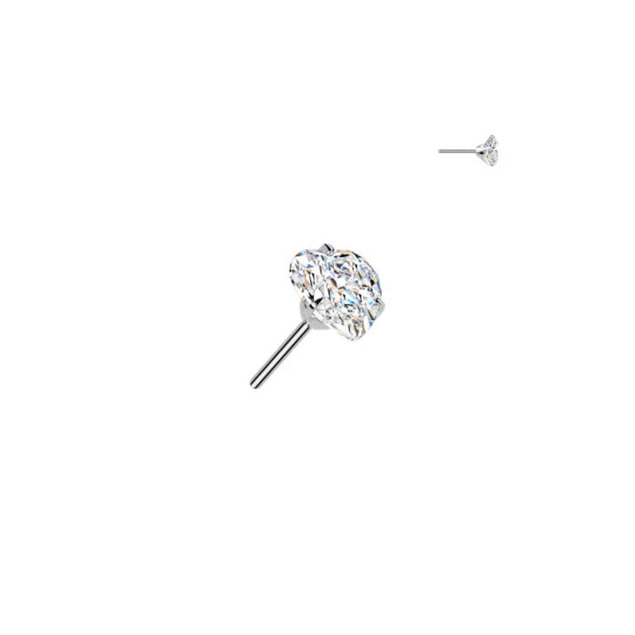 Titanium Threadless Push In Heart Prong Moissanite Earring
