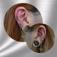 Titanium Threadless Push In Flat Back Moon and Star Dangle Earring