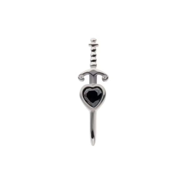 Titanium Threadless Push In Black Heart Dagger Earring MrInkwells