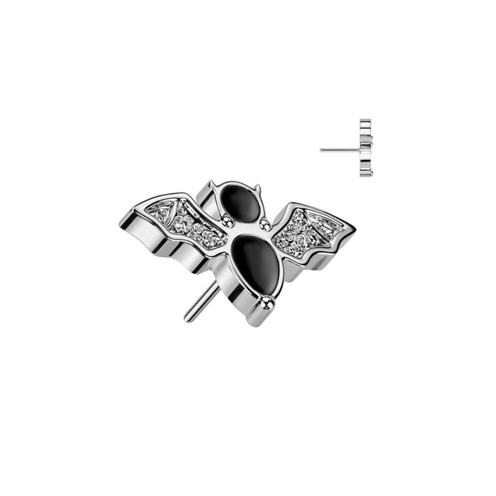 Titanium Threadless Flat Back Black Enamel Bat Earring