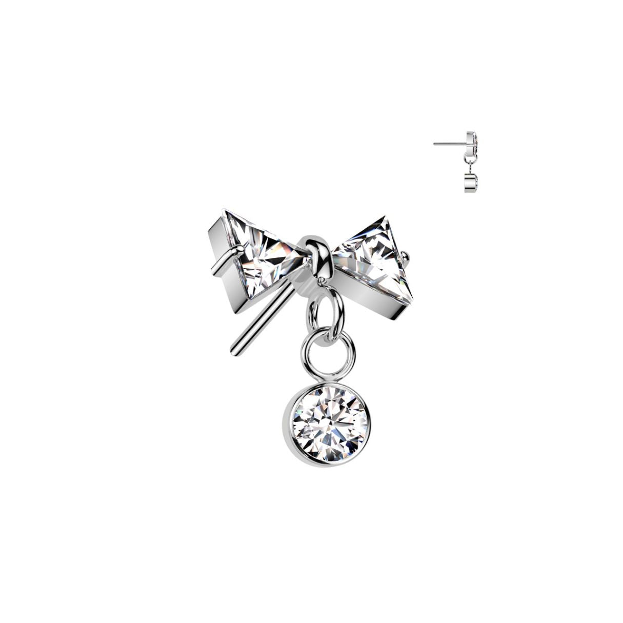 Titanium Threadless Flat Back CZ Bow and Crystal Earring – MrInkwells