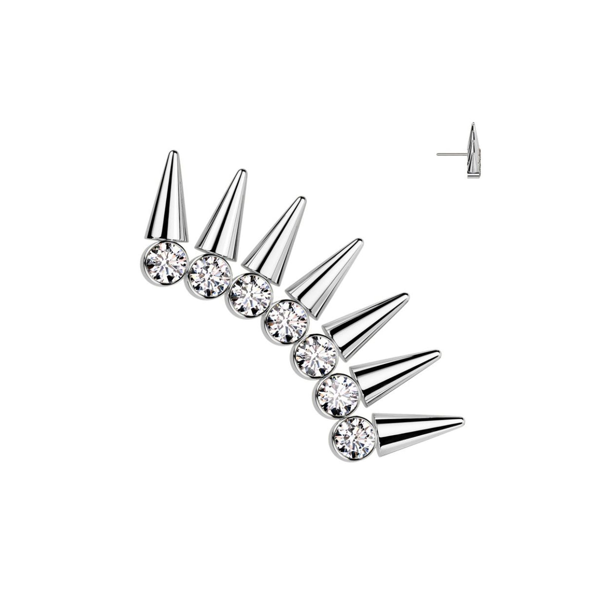 Titanium Threadless Push In Flat Back CZ Bezel Curved Spiked Earring