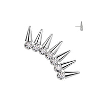 Titanium Threadless Push In Flat Back CZ Bezel Curved Spiked Earring