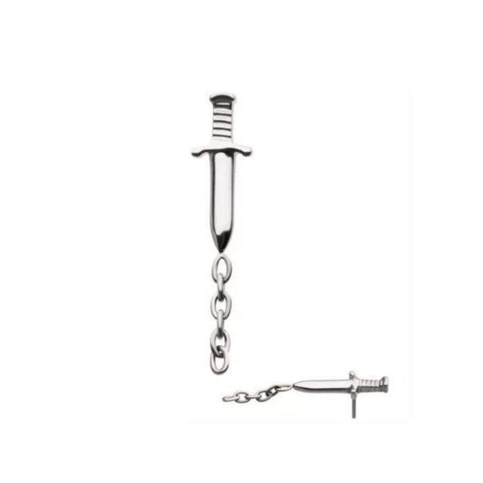 Titanium Threadless Push In Flat Dagger with Chain Earring