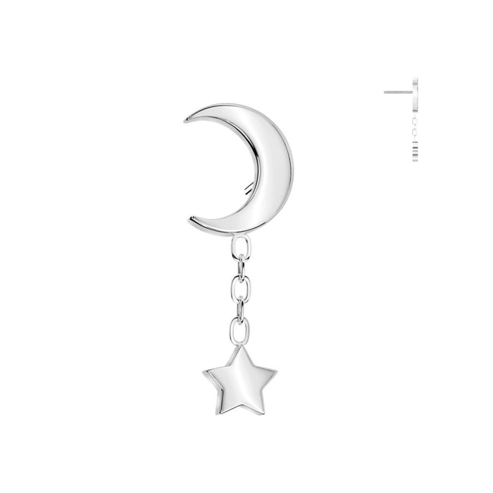 Titanium Threadless Push In Flat Back Moon and Star Dangle Earring