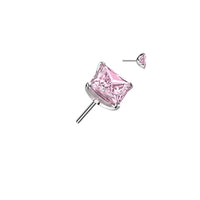 Titanium Threadless Push In Square CZ Flat Back Earring