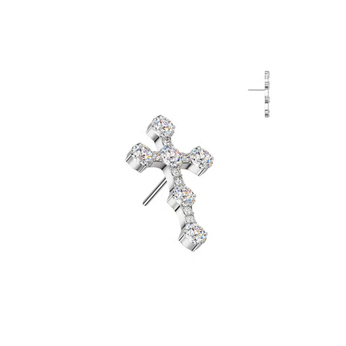 Titanium Threadless Flat Back CZ Cross Earring