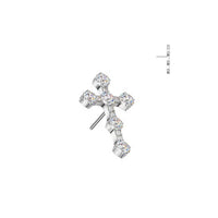 Titanium Threadless Flat Back CZ Cross Earring