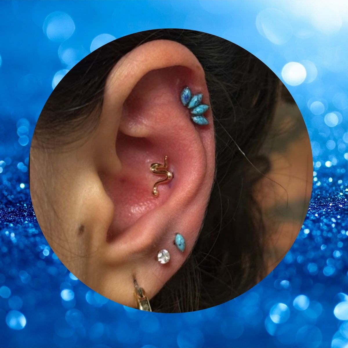 Titanium Threadless Flat Back Turquoise Marquis Fan Earring