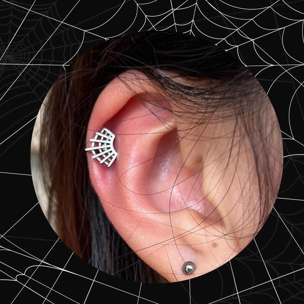 Titanium Threadless Spiderweb Flat Back Earring