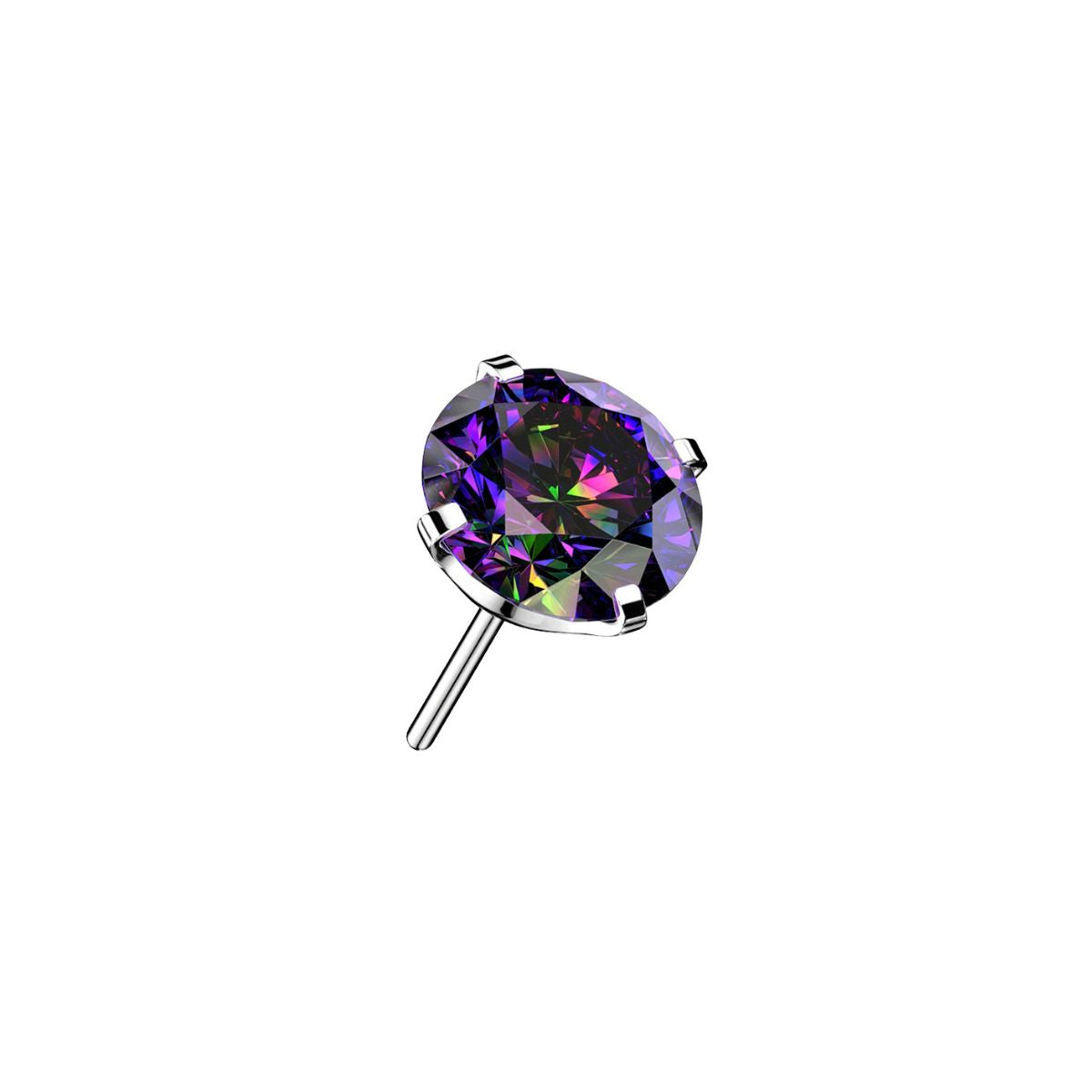 Titanium Threadless Vitrail Medium  CZ Prong Flat Back Earring