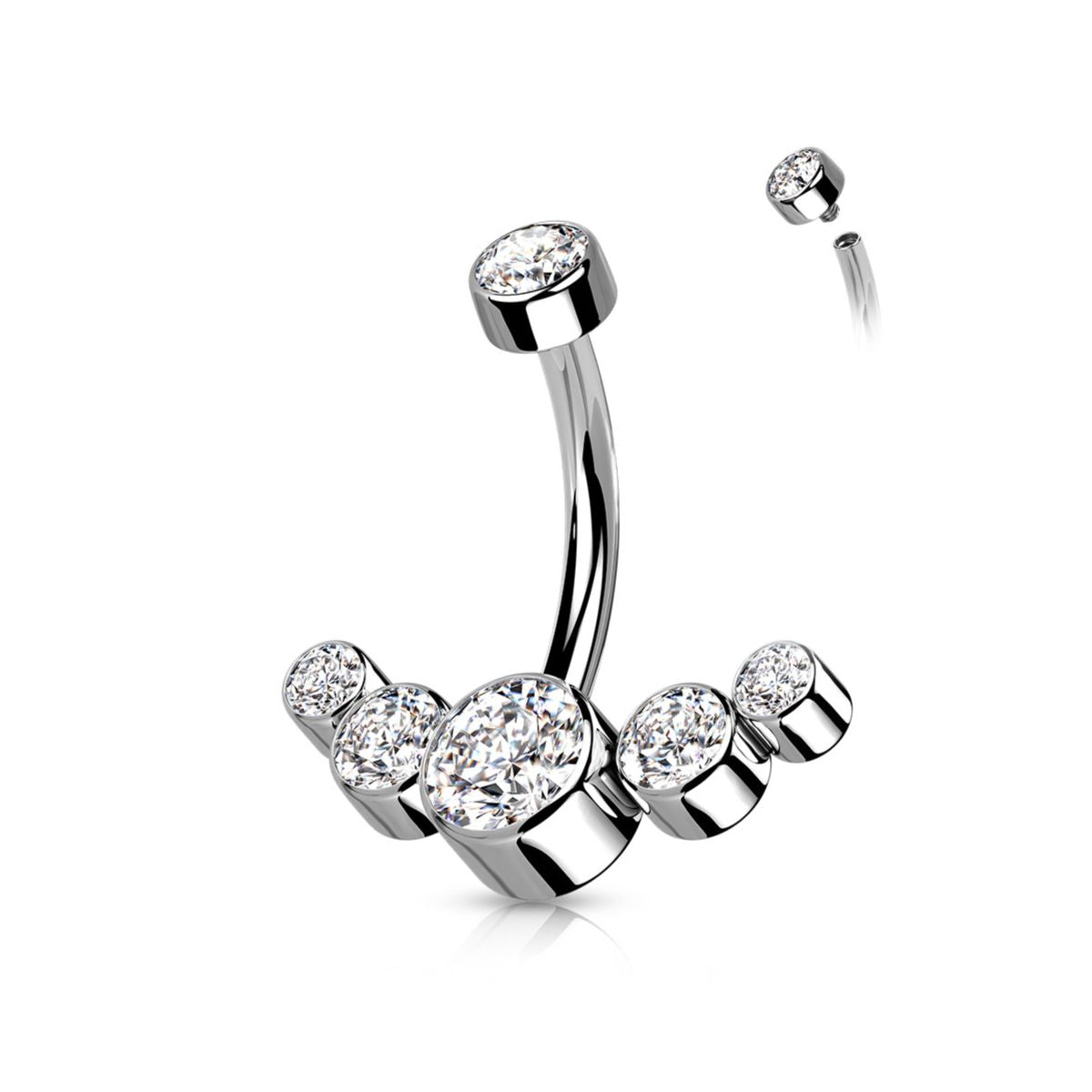 Titanium CZ Bezel Set Top With 5-CZ Curved Line Belly Button Ring