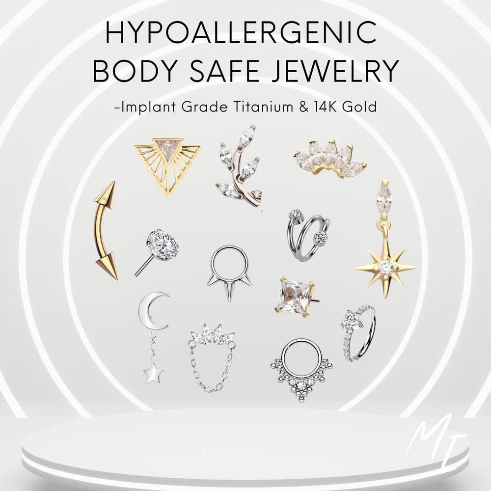 Largest Selection of Hypoallergenic Body Safe Jewelry Implant Grade Titanium or 14K Gold for Your Piercing