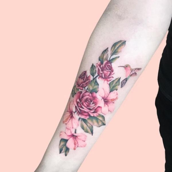 Pink Flower Tattoo Mr Inkwells Tattoo Shop LA and OCs Best Tattoo Shop