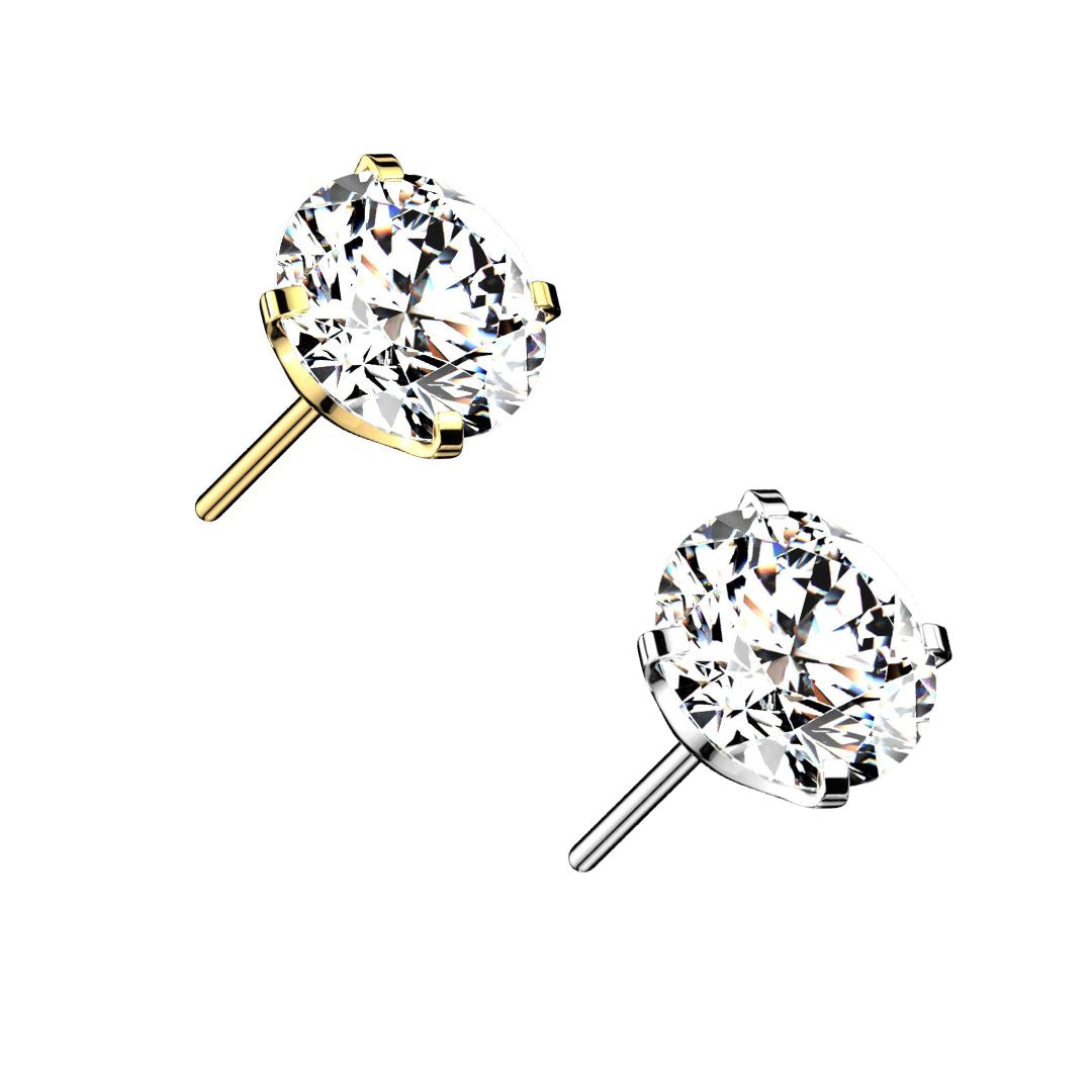 Titanium Threadless Push in Flat Back CZ Crystal Earring