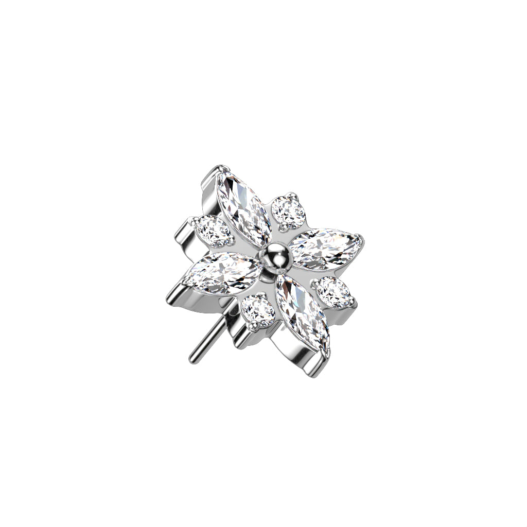 Titanium Threadless CZ Flower Marquis Top with Titanium Backing