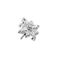 Titanium Threadless CZ Flower Marquis Earring Top with Titanium Flat Backing