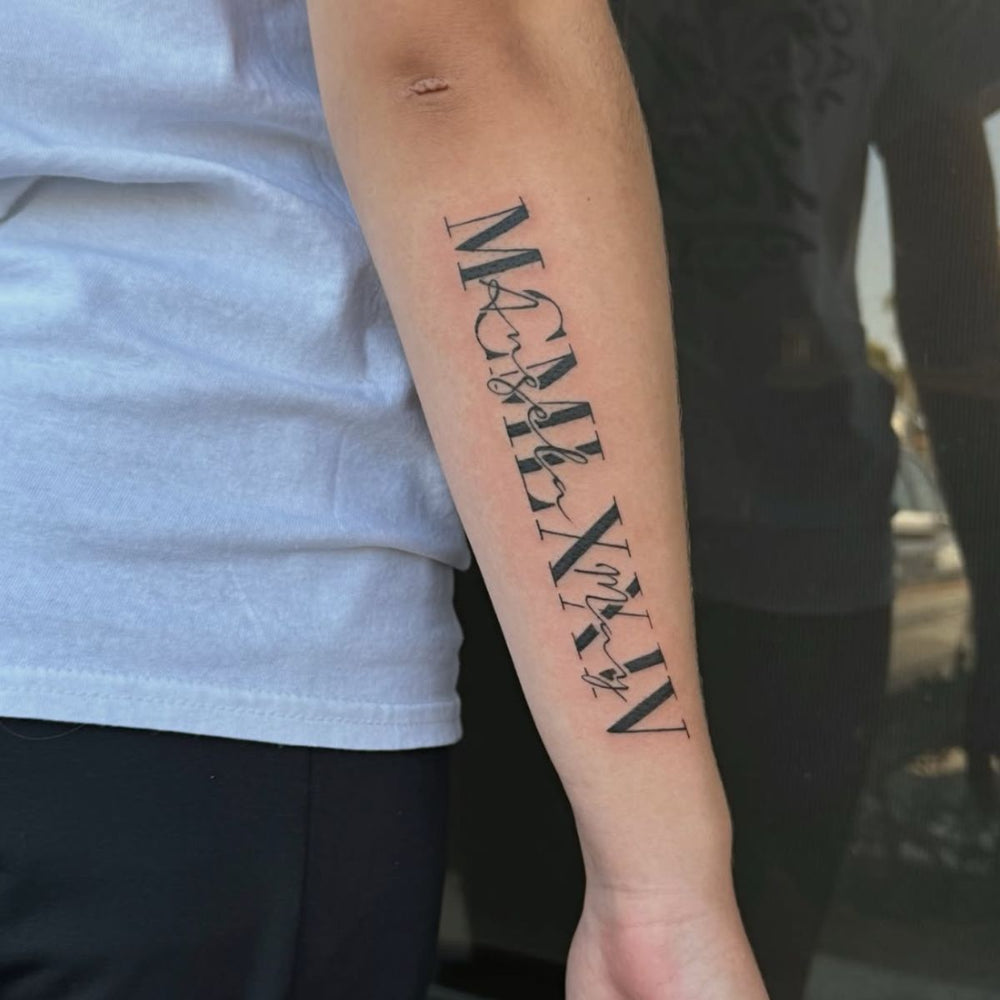 Roman Numeral Script Tattoo Very Clean