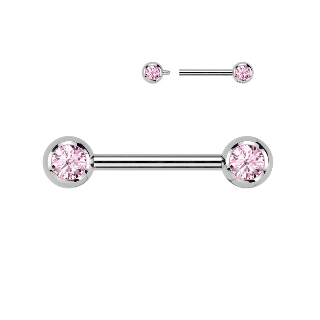 Titanium Internally Threaded Pink CZ End Nipple Barbell