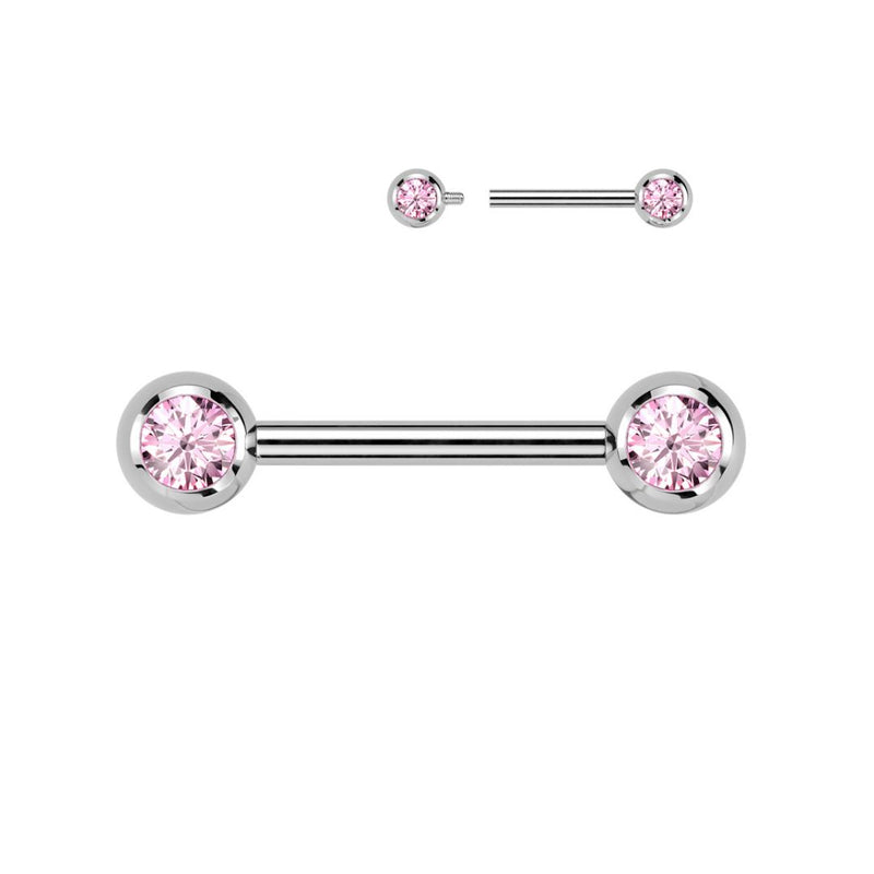 Titanium Internally Threaded CZ Bezel End Nipple Barbell