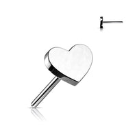Titanium Threadless Push in  Flat Back Heart Earring