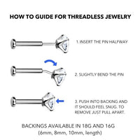 Titanium Threadless Triple CZ Prong and Chains Dangle Earring Top with Titanium flat Backing