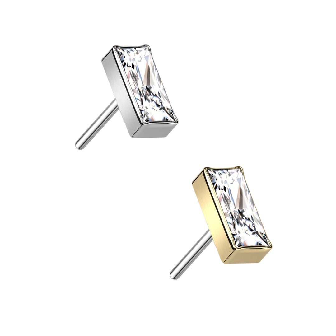 Titanium Threadless Push in Flat Back CZ Baguette Earring