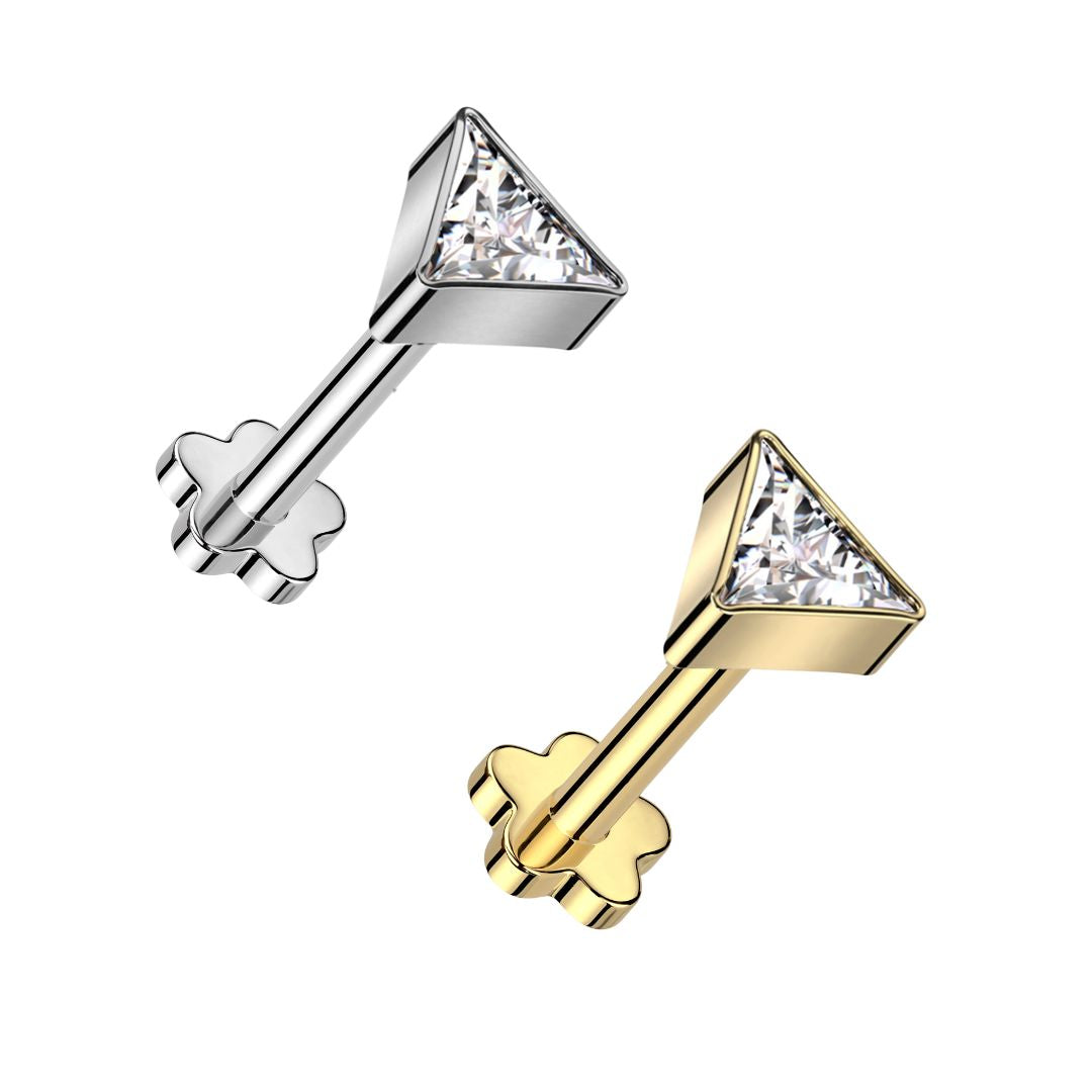 Titanium Threadless Push in Flat Back CZ Triangle Earring